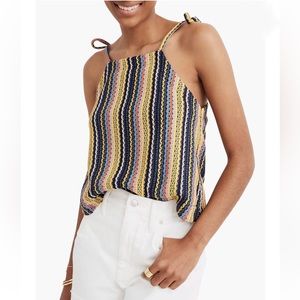 Madewell Texture & Thread Stripe Tie Shoulder Tank Top Rainbow Crochet Lined-XS